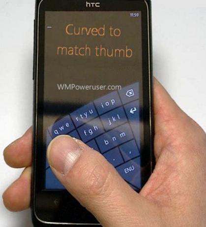 Изтекло изображение на Windows Phone с извита клавиатура
