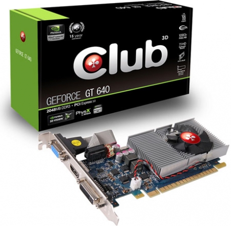 Club 3D оборудва с 2 GB памет нископрофилната 3D-карта GeForce GT 640
