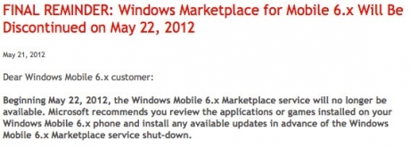 Microsoft прекрати поддръжката на магазина за приложения за Windows Mobile 6.x