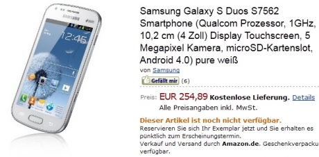 Ясна е цената, на която ще се предлага Samsung Galaxy S Duos S7562 в Европа
