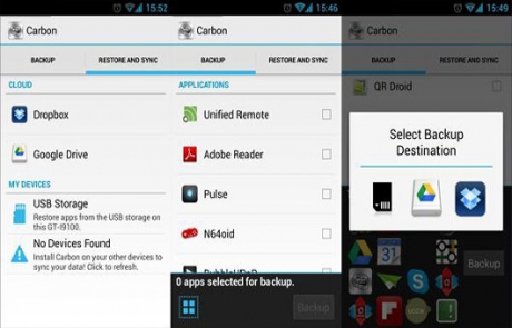 Carbon – приложение за бекъп за Android