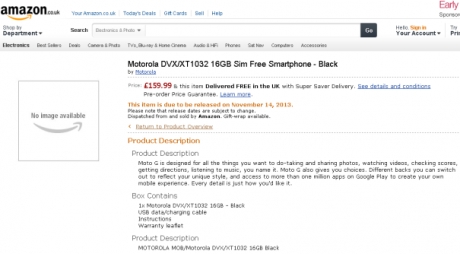 Moto G се появи в Amazon UK на цена от £ 160