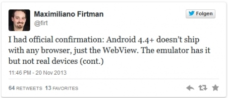 Android 4.4 KitKat ще се доставя на производителите без браузър