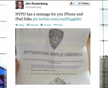 Полицията в Ню Йорк призова всички потребители на Apple да свалят iOS 7