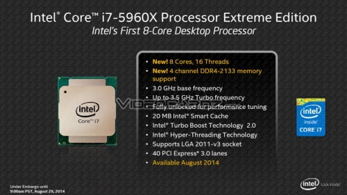 Официални данни за цените на чиповете Intel Core i7-5960X, i7-5930K и i7-5820K (Haswell-E)