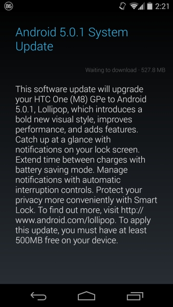 Два HTC One GPE получиха Android 5.0.1