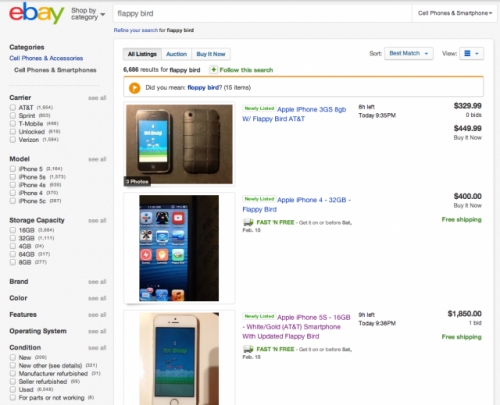 Последния хит в eBay – iPhone с инсталирана Flappy Bird