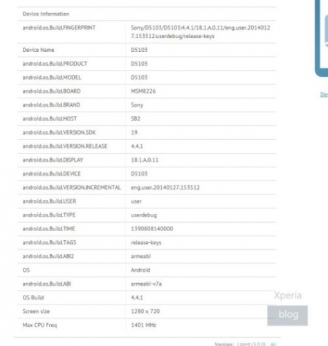 Sony Xperia D5103 бе забелязан в резултати от тестове
