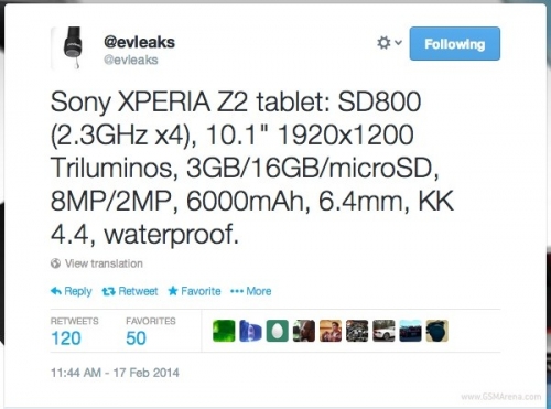 Станаха известни спецификациите на таблета Sony Xperia Tablet Z2