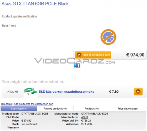 Видеокартата ASUS GeForce GTX TITAN BLACK се появи на европейския пазар