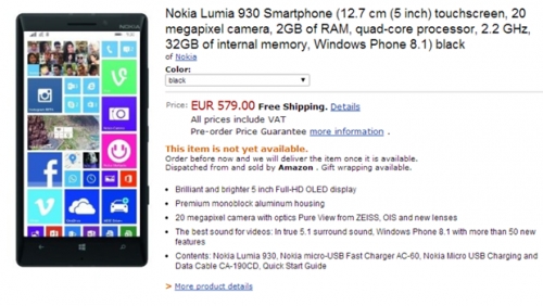Nokia Lumia 930 се появи в Европа при цена €550-€580