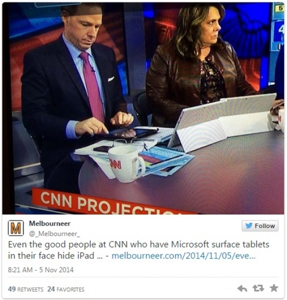 Водещите на CNN използваха таблетите Surface  Pro 3 като поставки за iPad