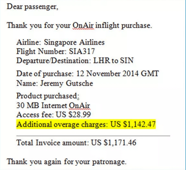 Singapore Airlines таксува пасажер с 1171 долара за WiFi достъп
