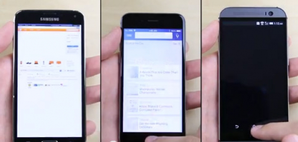 Видеосравнение на работната скорост при iPhone 6, Galaxy S5 и One (M8)