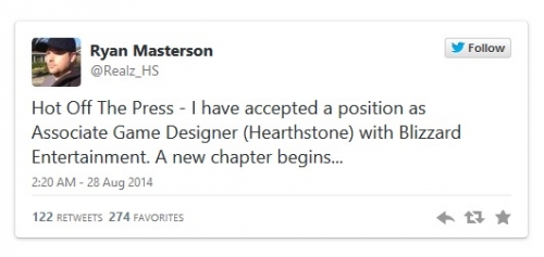 Blizzard взе професионален играч на Hearthstone за дизайнер