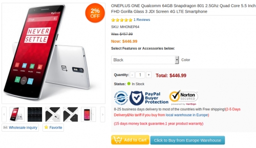 OnePlus One вече свободно се продава при цена 6,99 за модела с 64 GB флаш диск