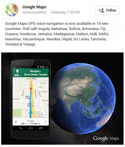 Още 19 държави получиха подробна GPS навигация в Google Maps