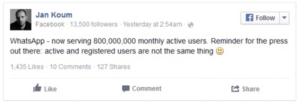 WhatsApp вече има 800 млн. активни месечни потребители