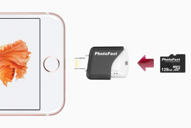 PhotoFast iOS Card Reader дава възможност за включване на MicroSD карти към iPhone