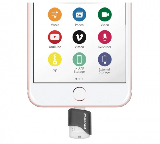 PhotoFast iOS Card Reader дава възможност за включване на MicroSD карти към iPhone