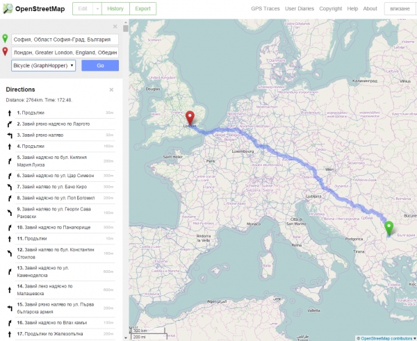 В OpenStreetMap се появиха маршрути