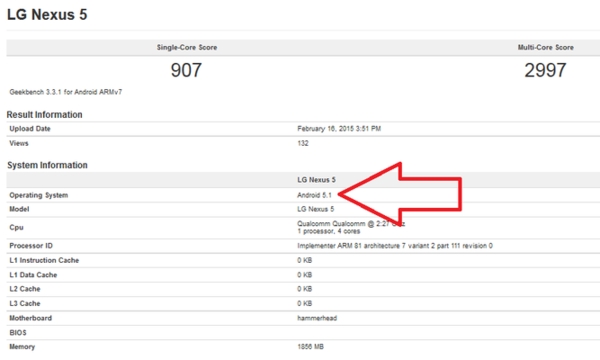 Nexus 5 с Android 5.1 се появи в бенчмарка Geekbench