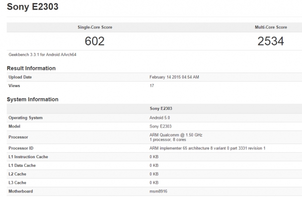 Неанонсираният смартфон на Sony с Android 5.0 се появи в бенчмарковете