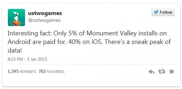 95 процента от играчите на Monument Valley за Android са пирати