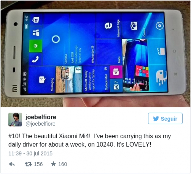 Джо Белфиоре показа смартфона Xiaomi Mi4, работещ под управлението на Windows 10 Mobile 10240