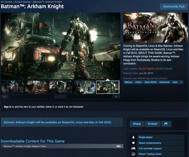 Batman: Arkham Knight спряна от продажба в Steam