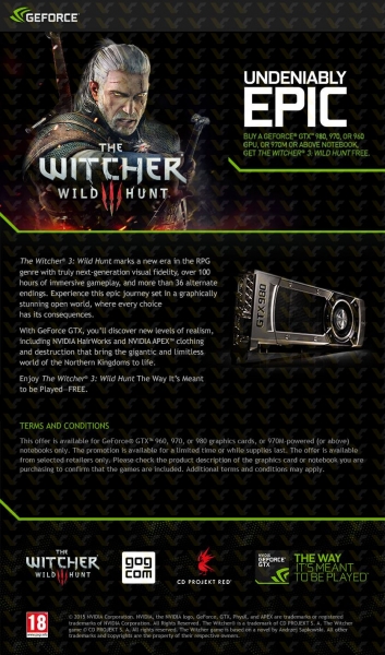 NVIDIA ще комплектова видеокартите си GeForce GTX 900(M) с играта The Witcher 3: Wild Hunt