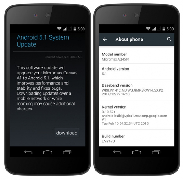 Евтиният смартфон Micromax Canvas A1 ще бъде обновен до ОС Android 5.1