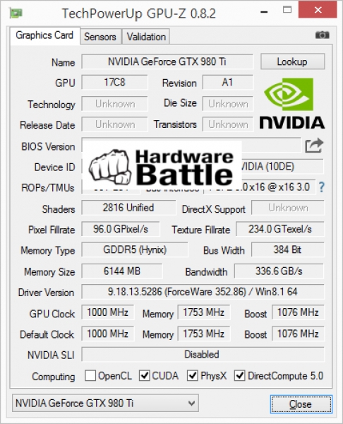 Публикуваха честотните характеристики на графичния адаптер NVIDIA GeForce GTX 980 Ti