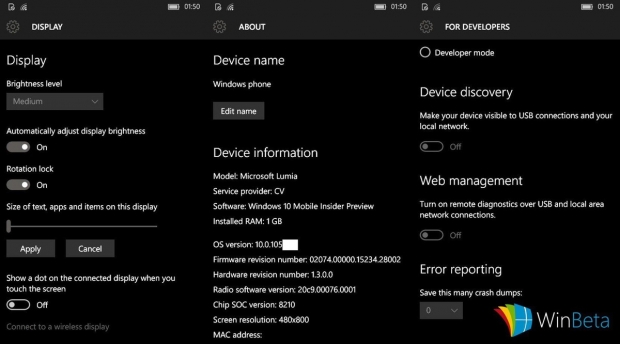 Windows 10 Mobile също има възможност за ръчно мащабиране на екрана