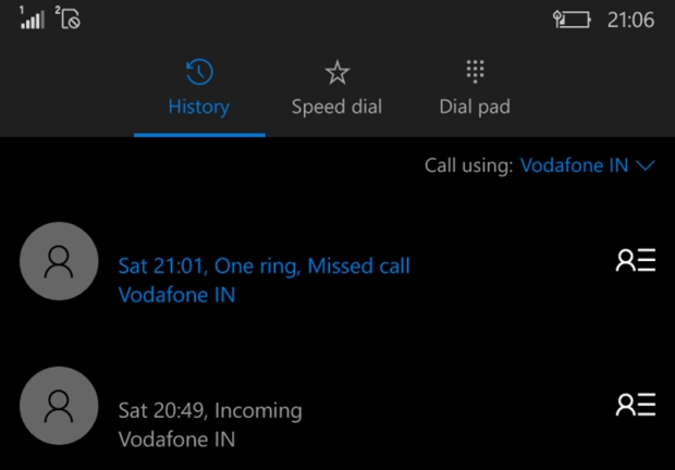 Windows 10 Mobile показва броя пропуснати сигнали на позвъняване