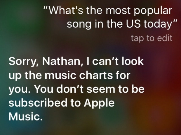 Siri отказва да отговаря на някои музикални въпроси, ако притежателят на iPhone не е абониран за Apple Music