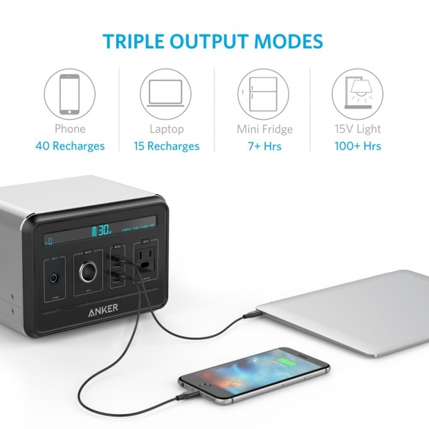 Външната акумулаторна батерия Anker PowerHouse с капаците 120 600 mAh може 15 пъти да зареди лаптопа