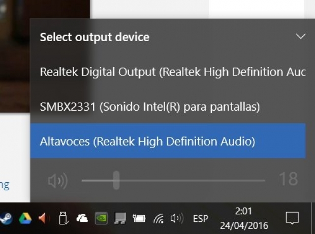 В ОС Windows 10 се появи възможност за бързо превключване на звуковите карти от таскбара