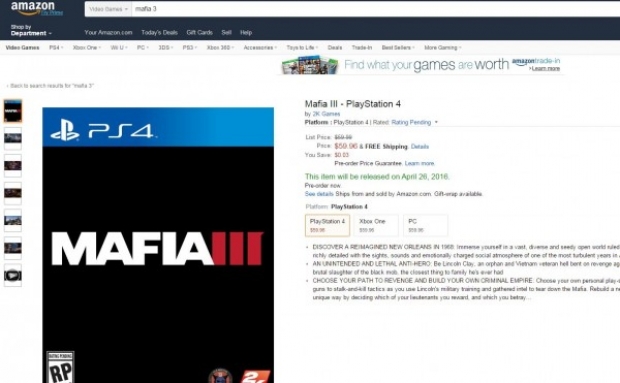 Amazon, Best Buy и GameStop сочат 26 април за премиера на Mafia 3