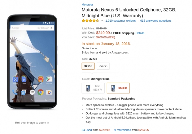 Amazon продава смартфона Motorola Nexus 6 при цена 0 за версията с 32 GB флаш-диск