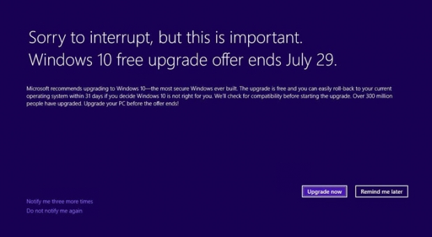 Microsoft напомни на потребителите за последния шанс за безплатно обновяване до Windows 10