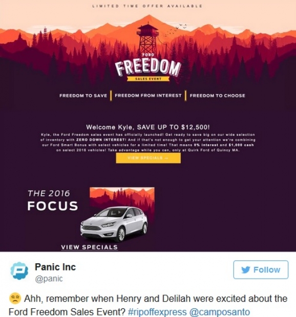 Ето как изображение от Firewatch се озова в реклама на Ford