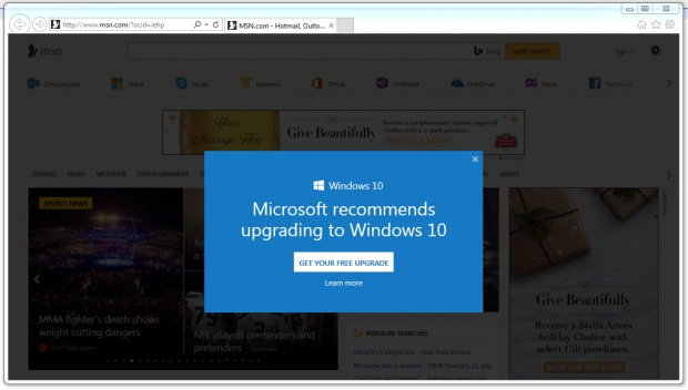 Microsoft започна да рекламира Windows 10 в новите раздели на браузъра IE 11