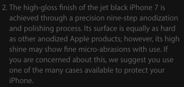 Apple предупреждава, че корпусът на iPhone 7 с цвят Jet Black лесно се надрасква и препоръча използването на калъфи
