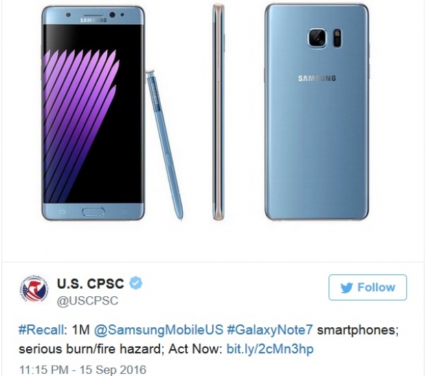 Американските власти официално поискаха връщането на един милион Galaxy Note 7 апарата