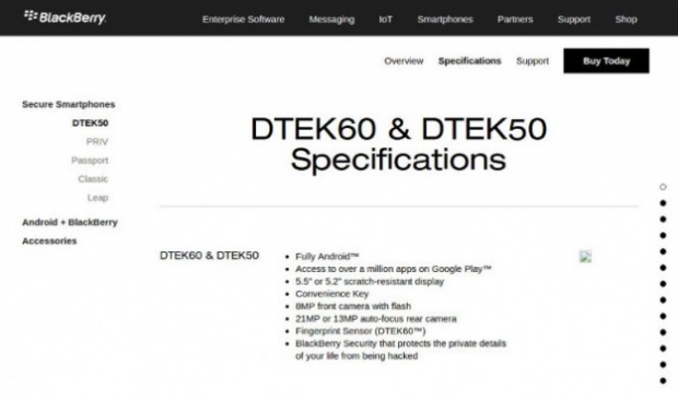 Първа информация за смартфона BlackBerry DTEK60: QHD дисплей, SoC Snapdragon 820 и USB Type-C порт