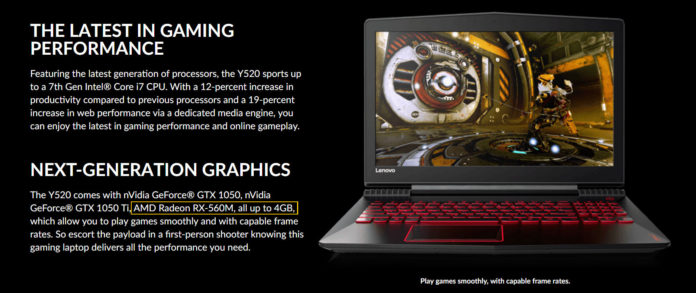 AMD-Radeon-RX-560M В описанието на ноутбука Lenovo Y520 се появи видеокартата AMD Radeon RX 560M