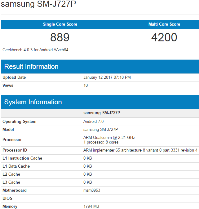 Смартфонът Samsung Galaxy J7 (2017) се появи в Geekbench