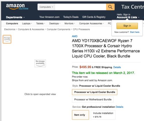В Amazon се появиха цените на топ-процесорите AMD Ryzen: 1700x — 9, 1800x — 9