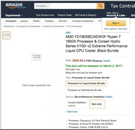 В Amazon се появиха цените на топ-процесорите AMD Ryzen: 1700x — 9, 1800x — 9